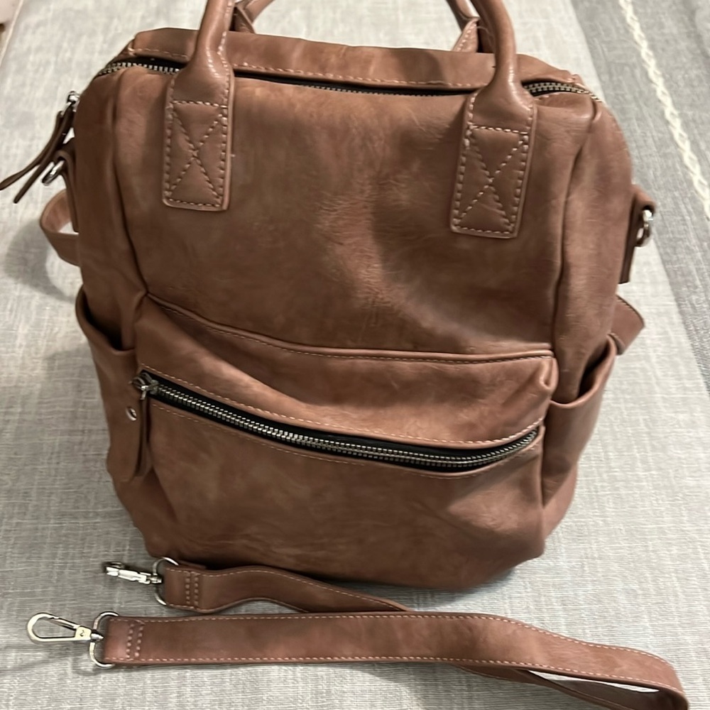 Urban‎ Expressions Brown Faux Leather Mini Backpack Convertible Crossbody Bag